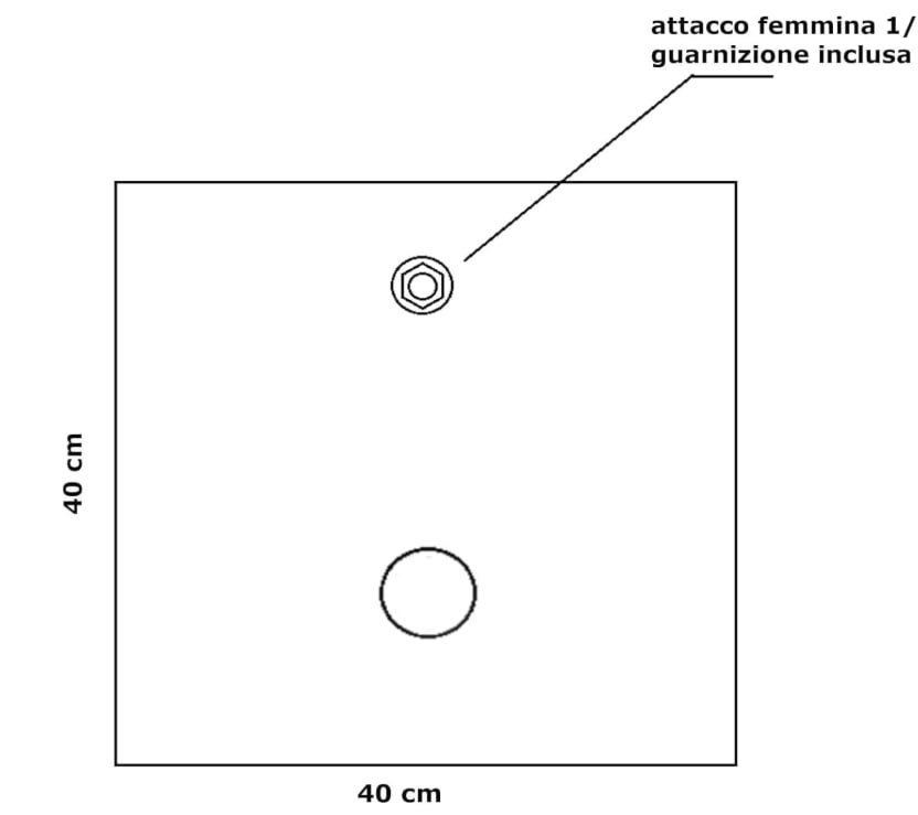 Schema tecnico base Fontana Trieste 40×40 cm con attacco femmina ½″ e vasca.